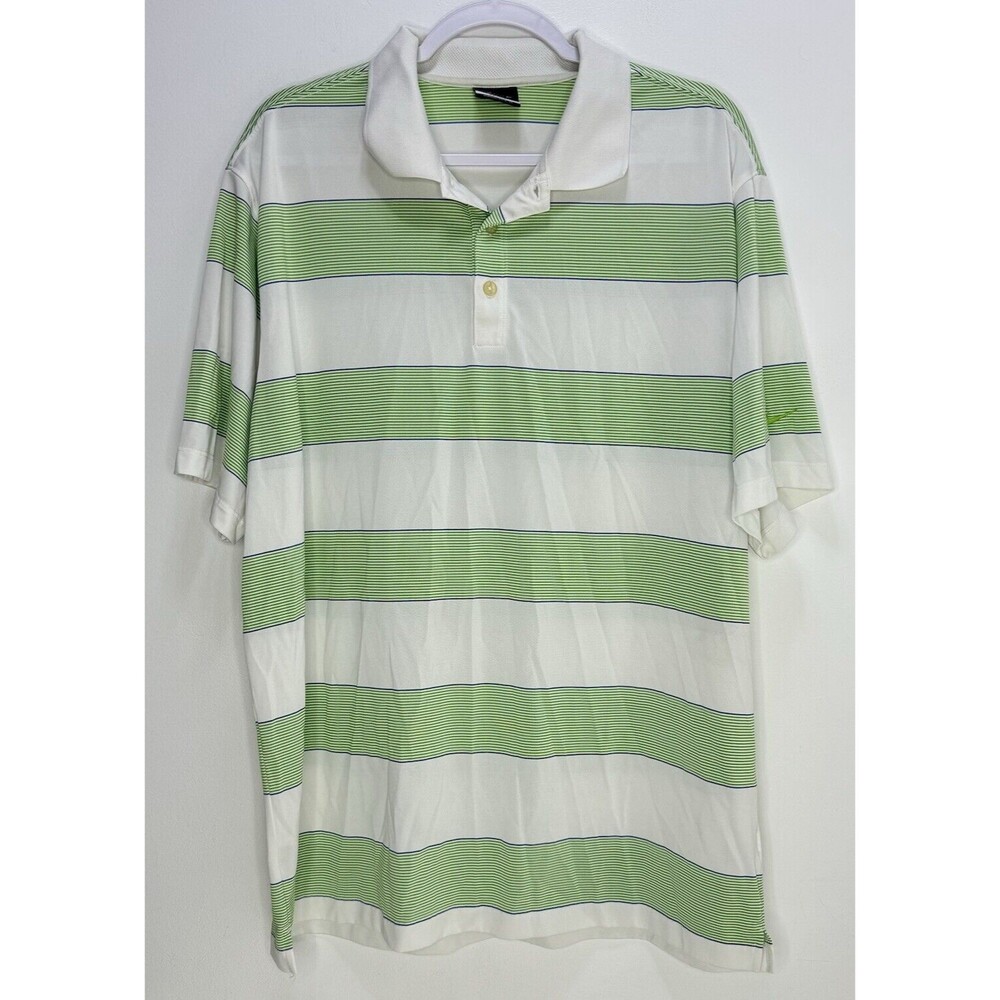 Nike Golf Polo Shirt Men's XL White Green Stripe Short Sleeve Regular Fit